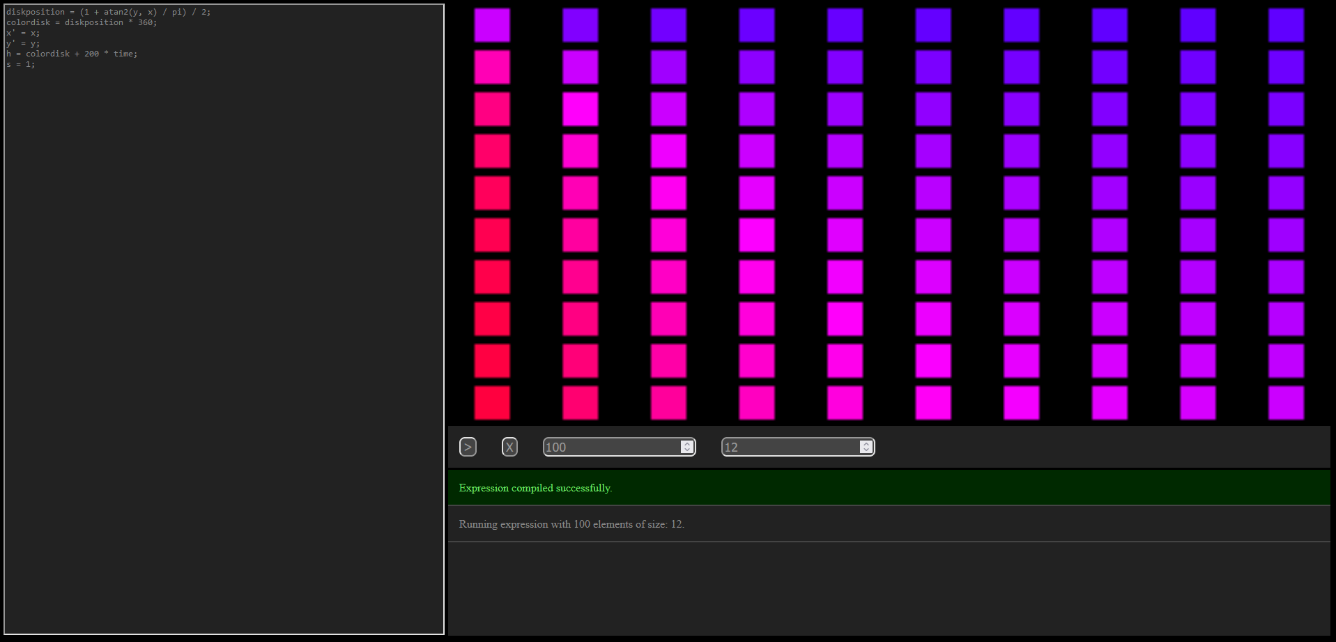 Canvas Expressions editor running a color wheel expression